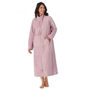 New Stan Herman Dimple Plush Cowlneck Zip Robe, Mauve 1X